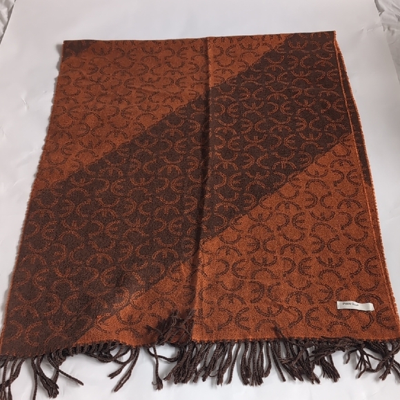 Perry Ellis Rectangular Orange Brown Patterned Scarf - Picture 3 of 8